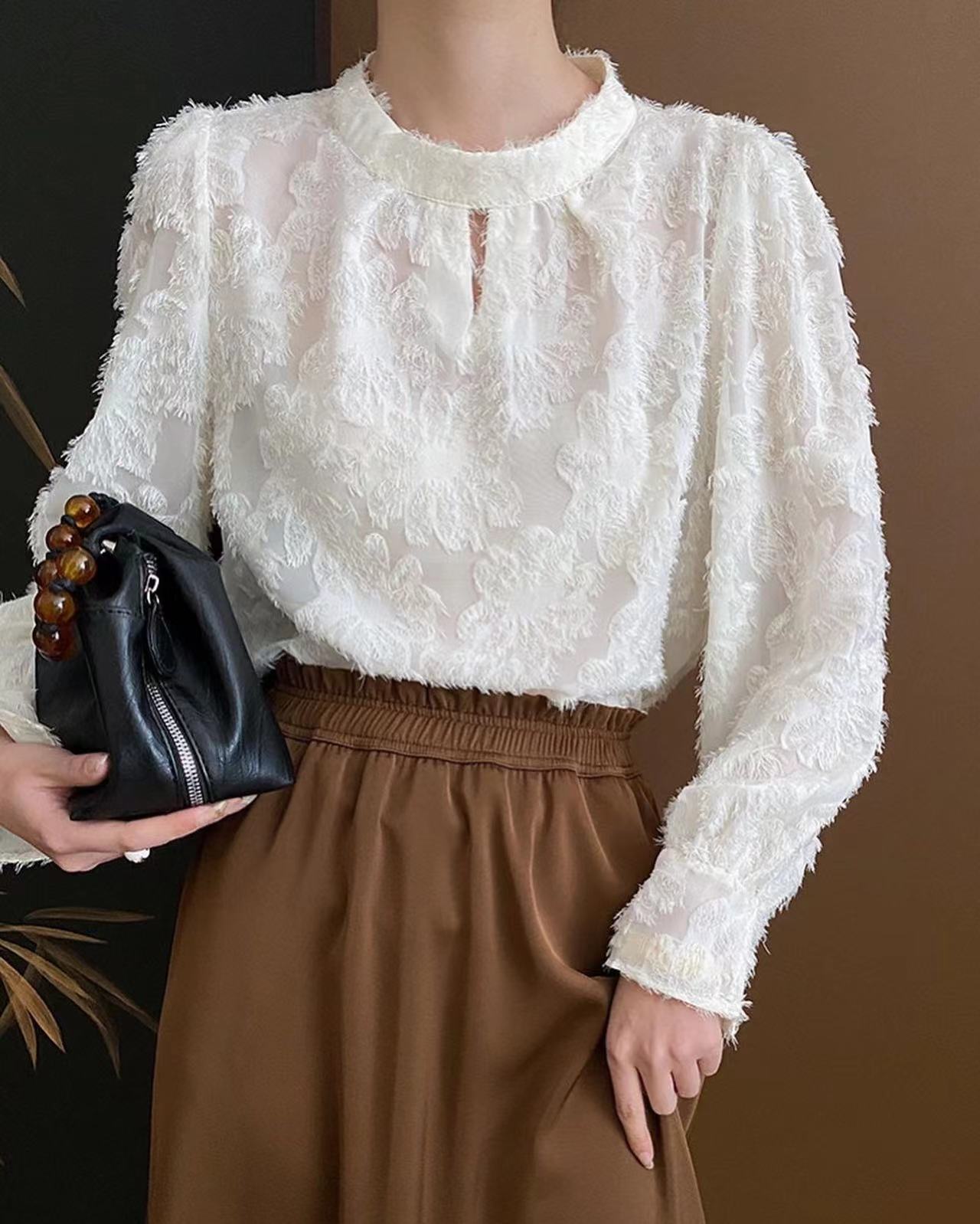 Velvet flocked lace top