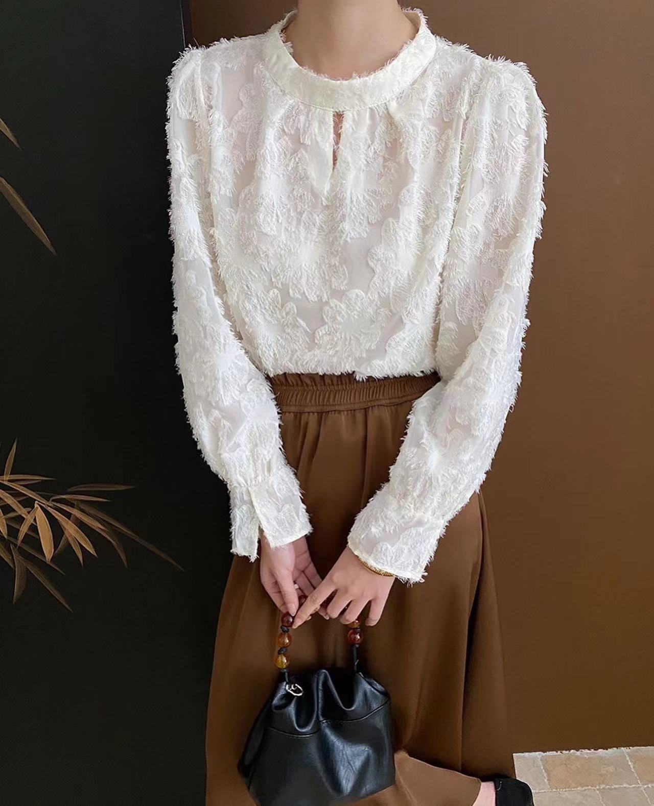 Velvet flocked lace top