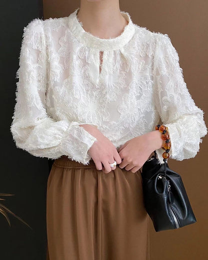 Velvet flocked lace top