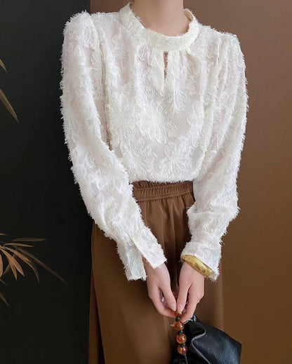 Velvet flocked lace top