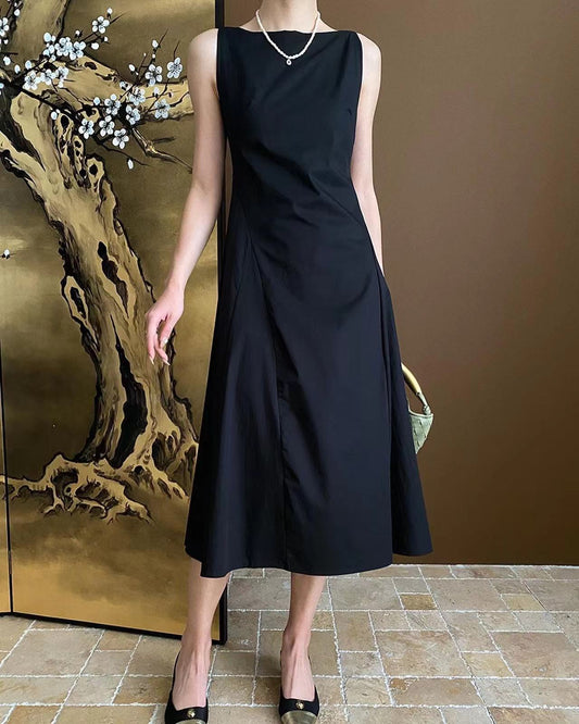 收腰皺摺背心連身裙