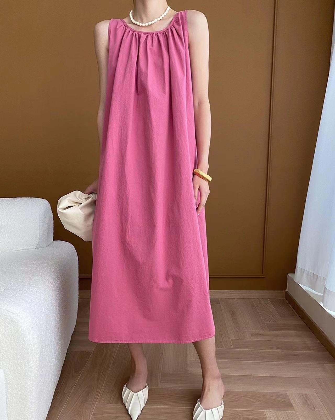 French-style peach pink dress
