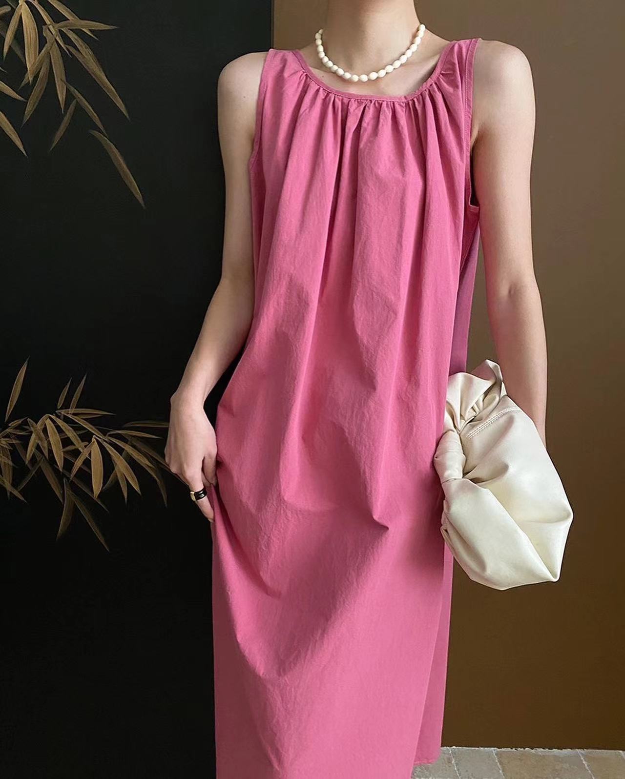 French-style peach pink dress