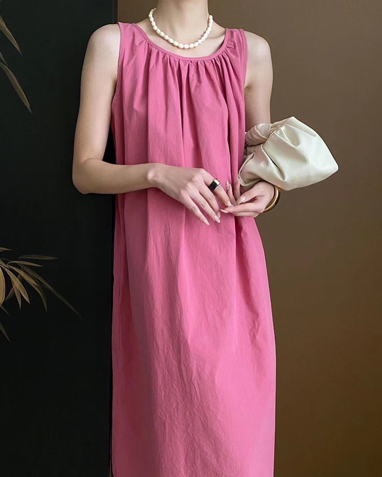 French-style peach pink dress