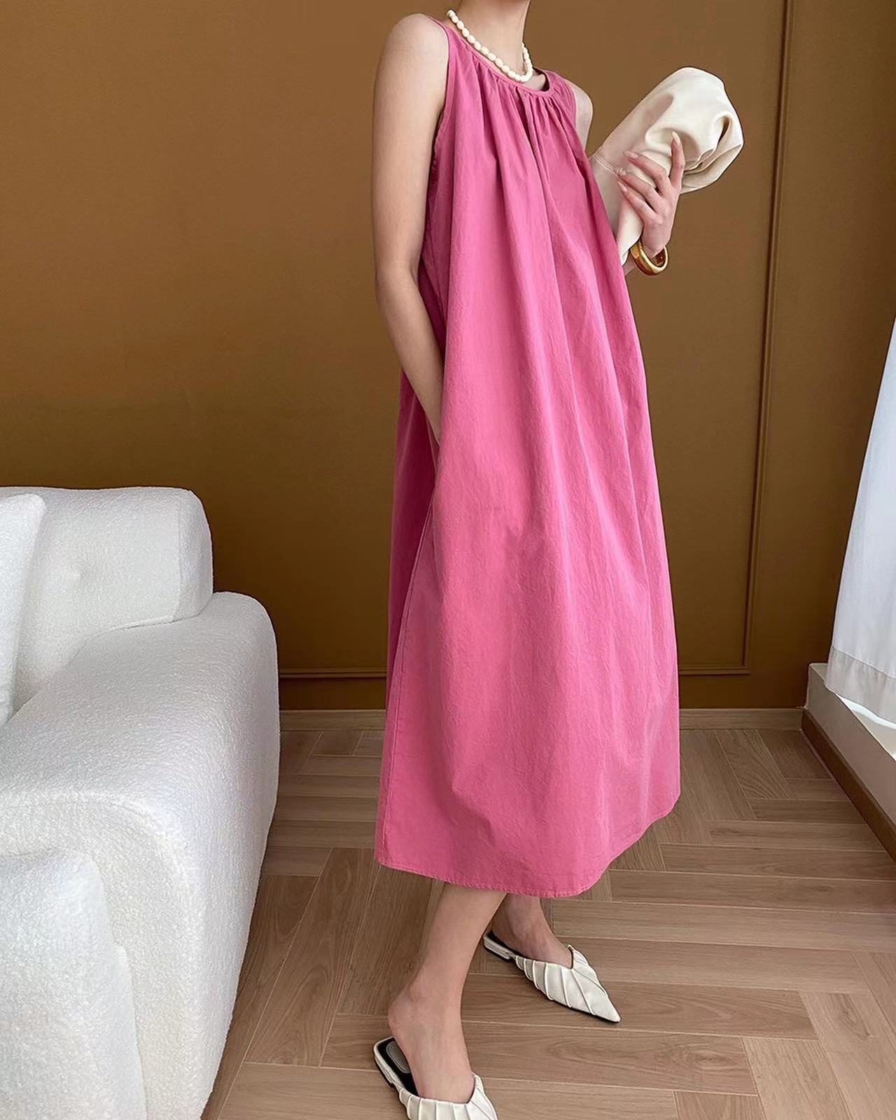 French-style peach pink dress