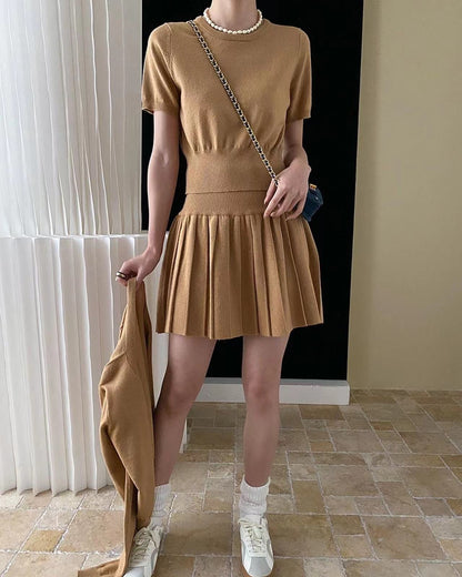 Crew Neck Knitted Three-Piece Set