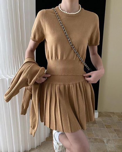 Crew Neck Knitted Three-Piece Set