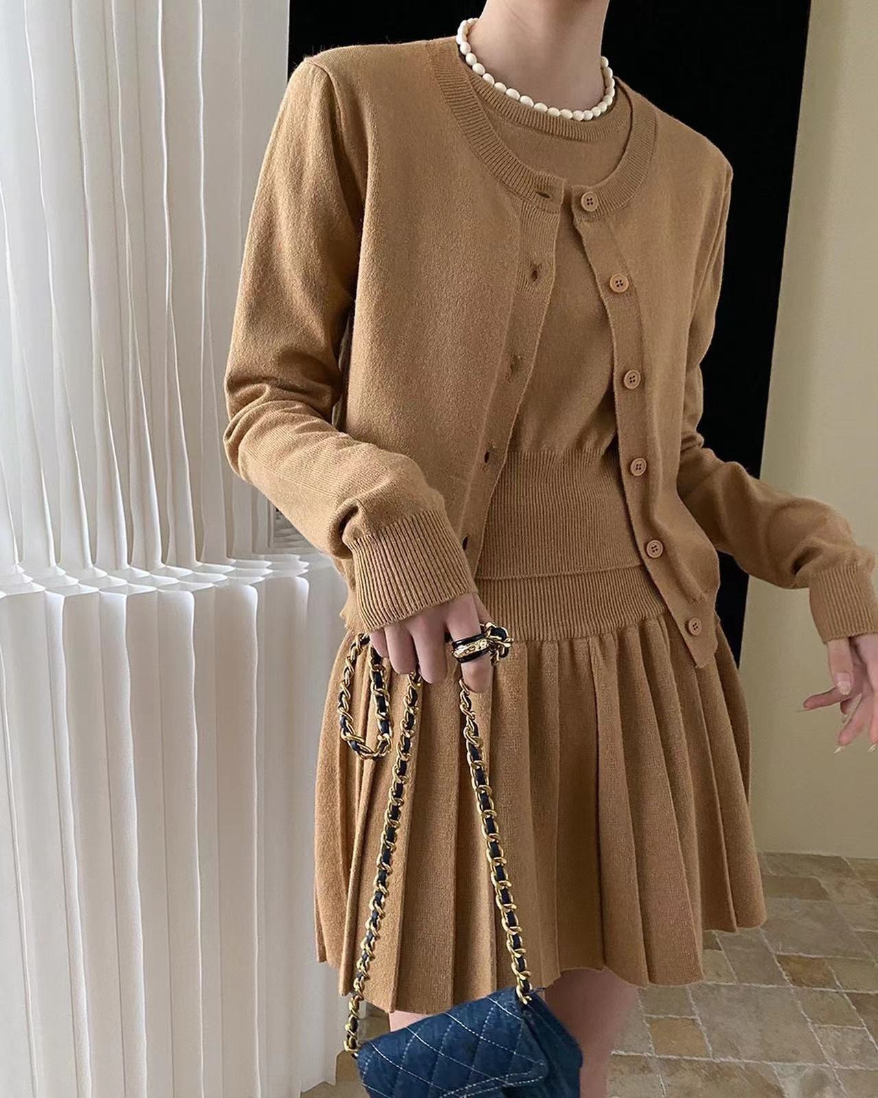 Crew Neck Knitted Three-Piece Set