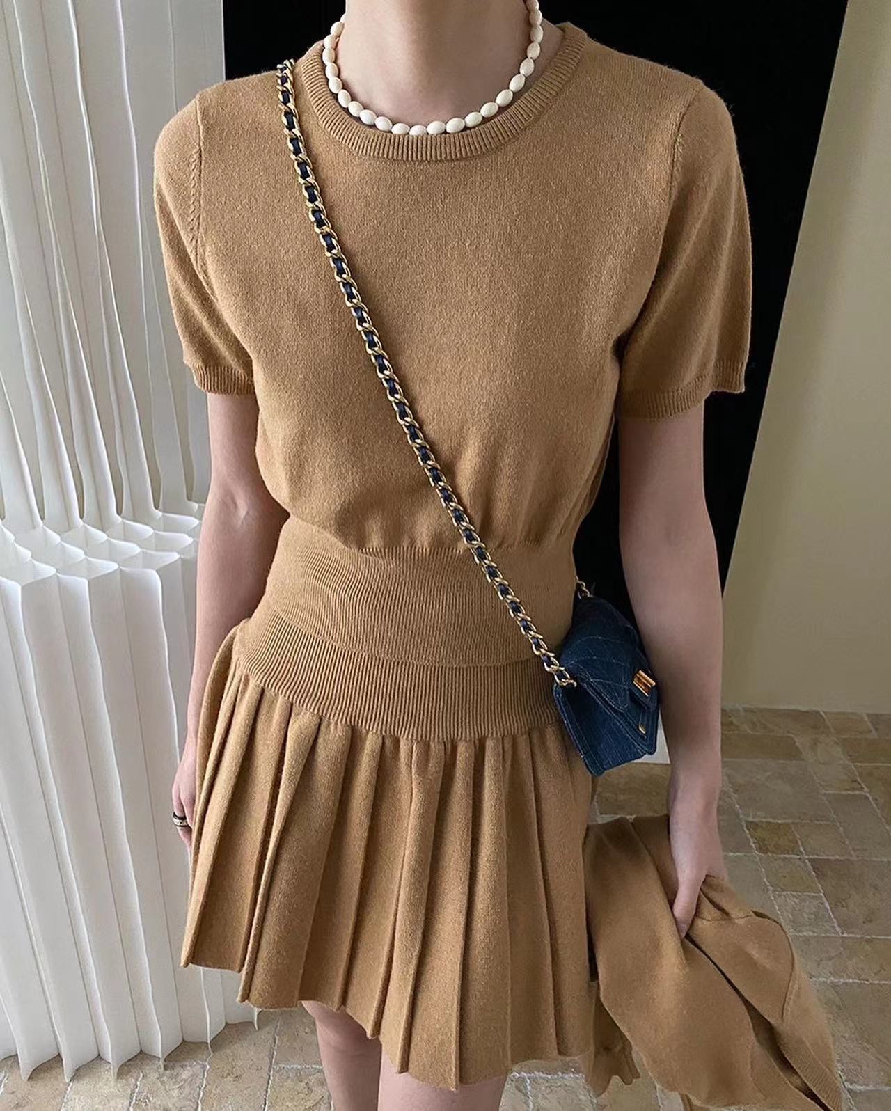 Crew Neck Knitted Three-Piece Set