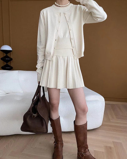 Crew Neck Knitted Three-Piece Set