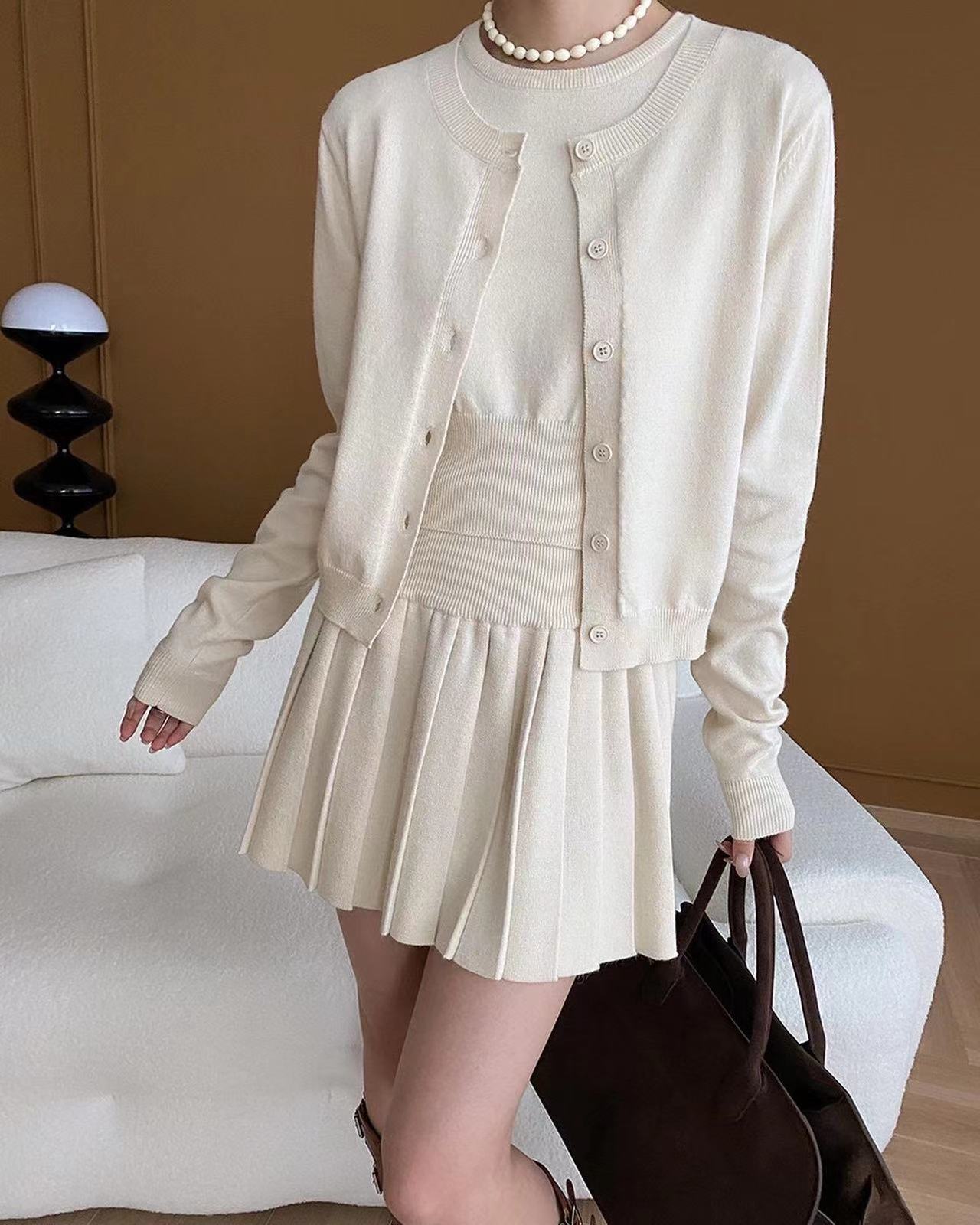 Crew Neck Knitted Three-Piece Set