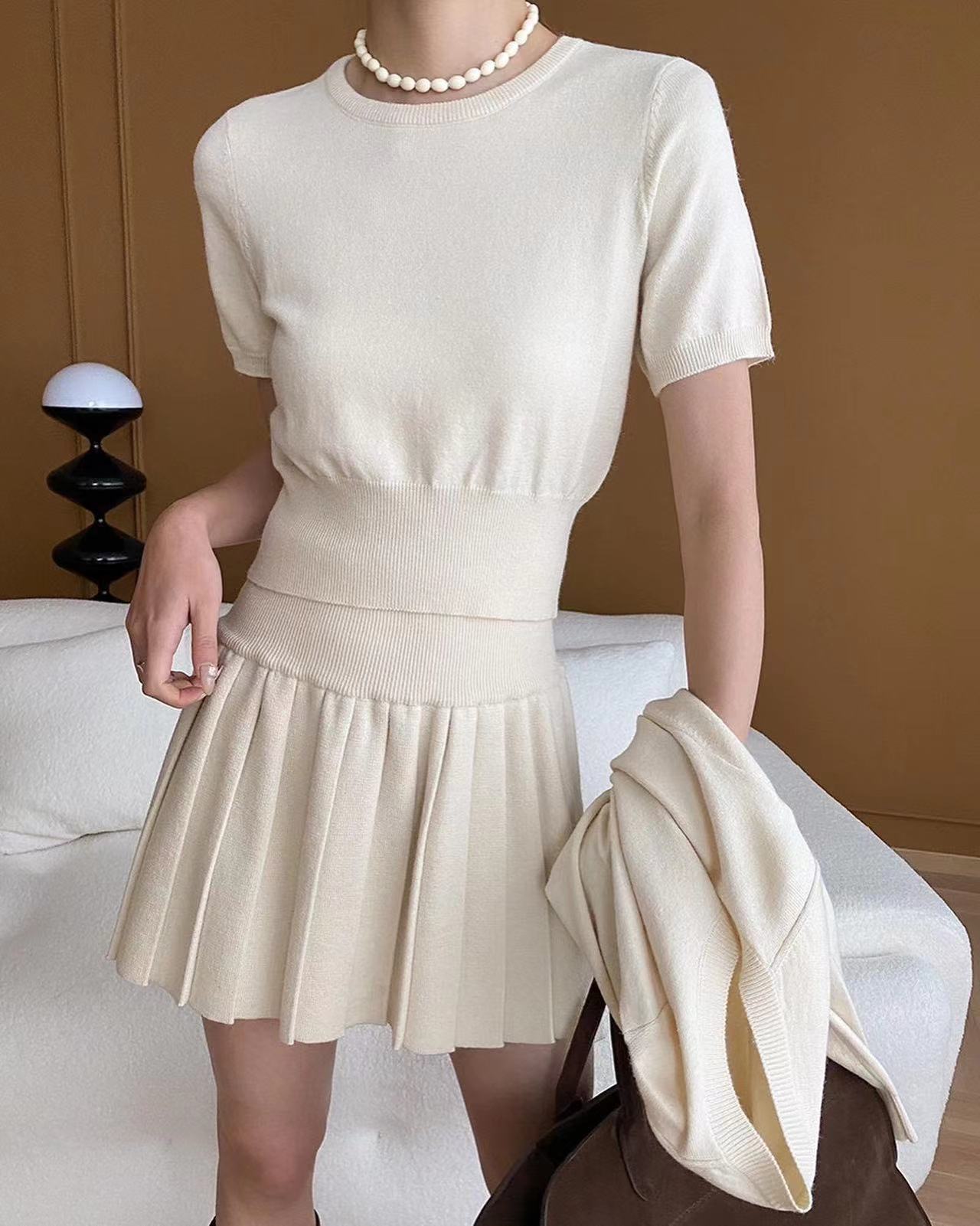 Crew Neck Knitted Three-Piece Set