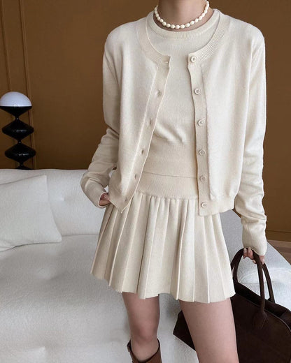 Crew Neck Knitted Three-Piece Set