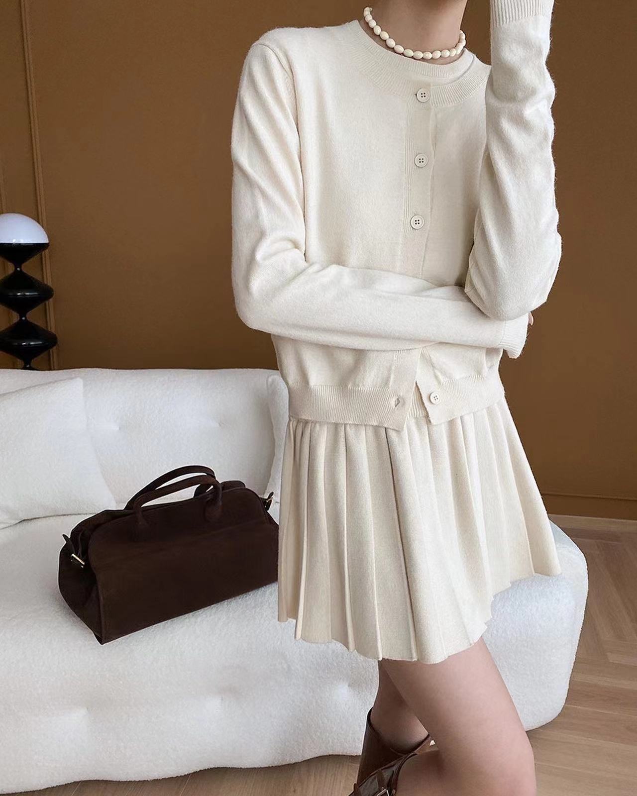 Crew Neck Knitted Three-Piece Set