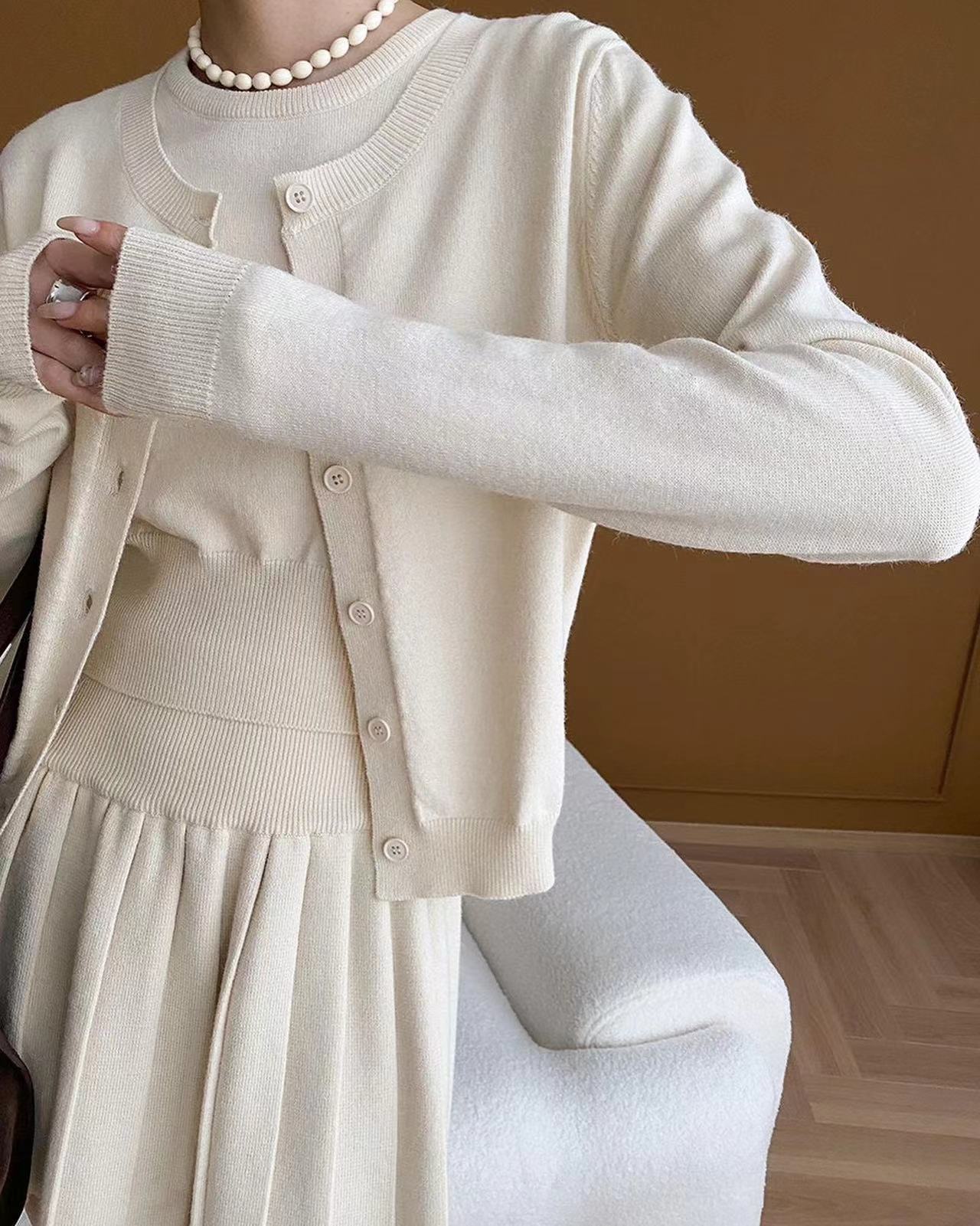 Crew Neck Knitted Three-Piece Set