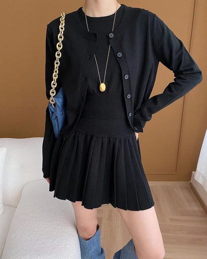 Crew Neck Knitted Three-Piece Set