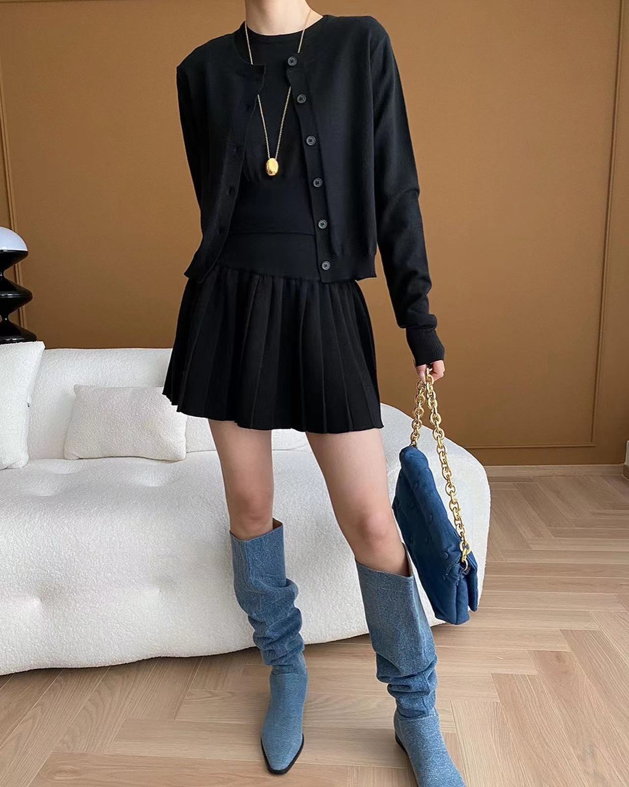 Crew Neck Knitted Three-Piece Set