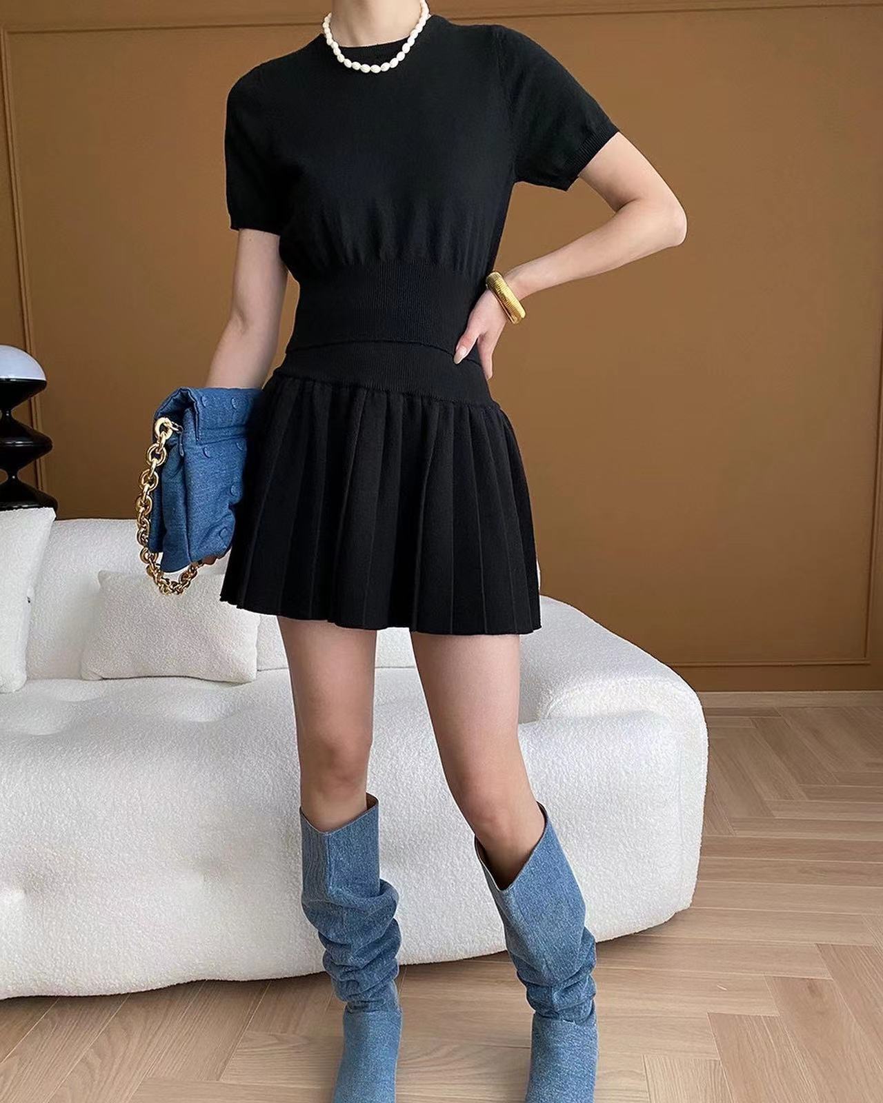 Crew Neck Knitted Three-Piece Set