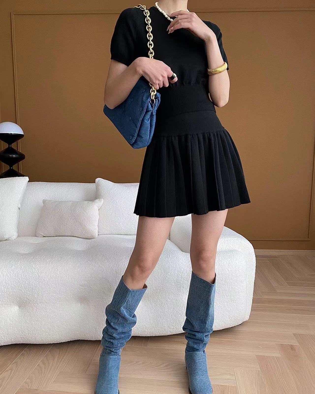 Crew Neck Knitted Three-Piece Set