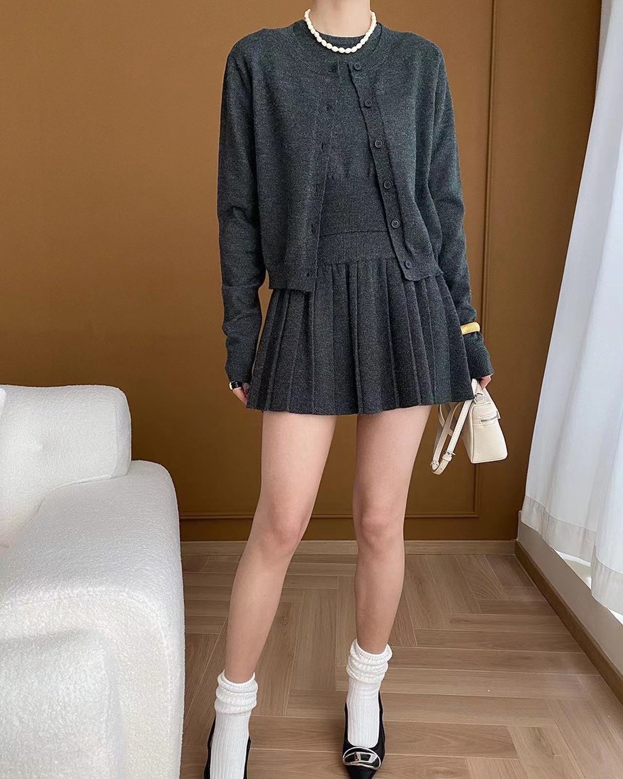 Crew Neck Knitted Three-Piece Set