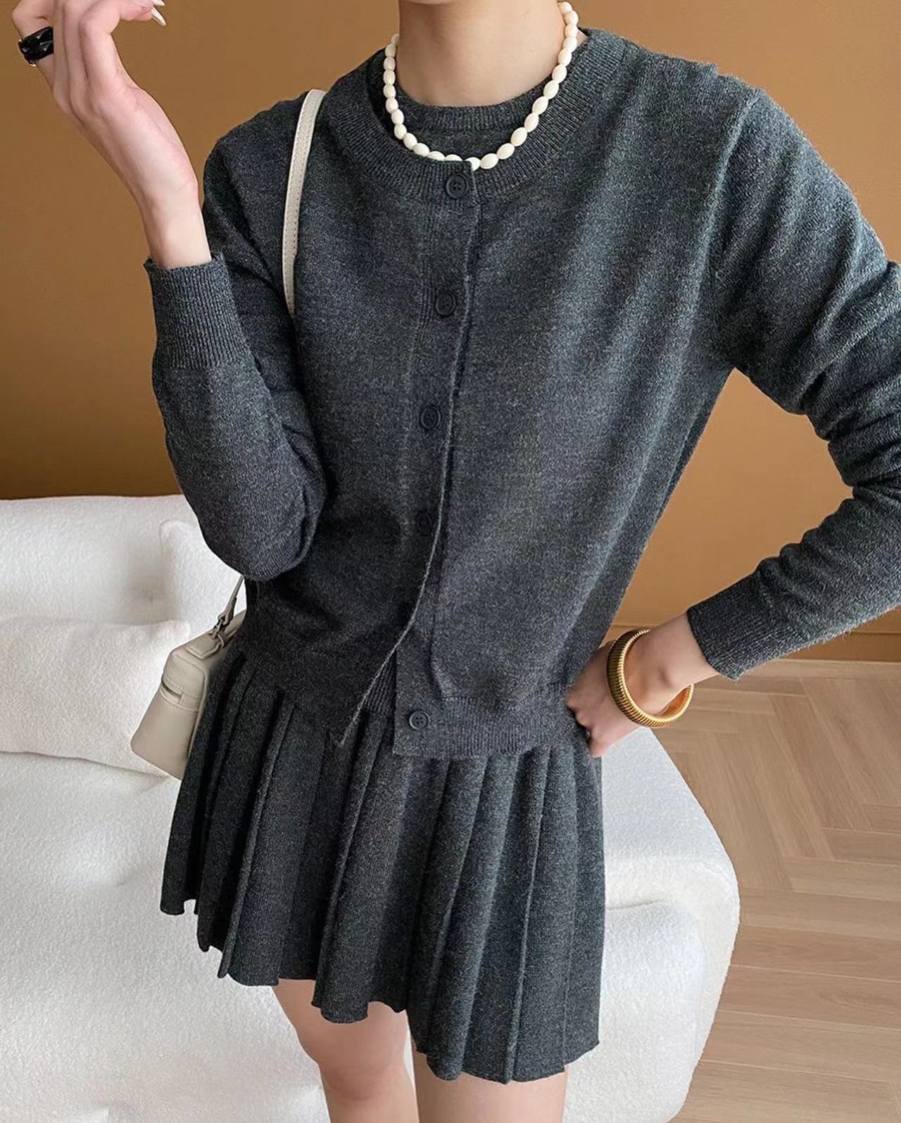 Crew Neck Knitted Three-Piece Set