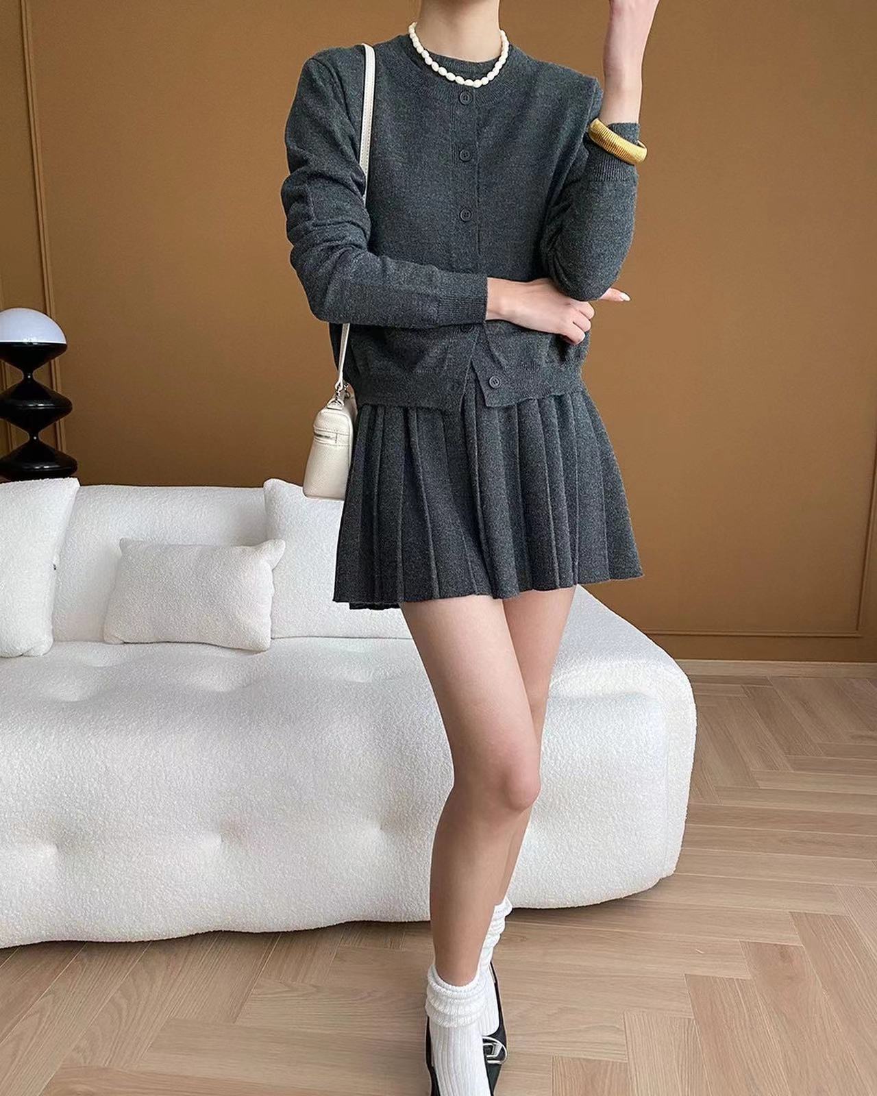 Crew Neck Knitted Three-Piece Set