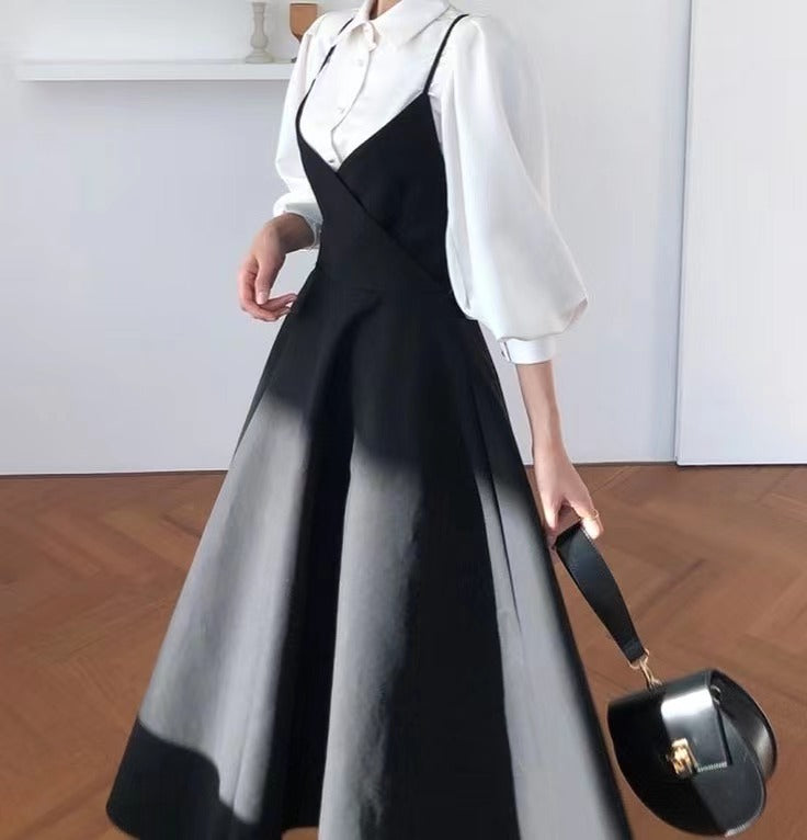 法式黑白裙套裝