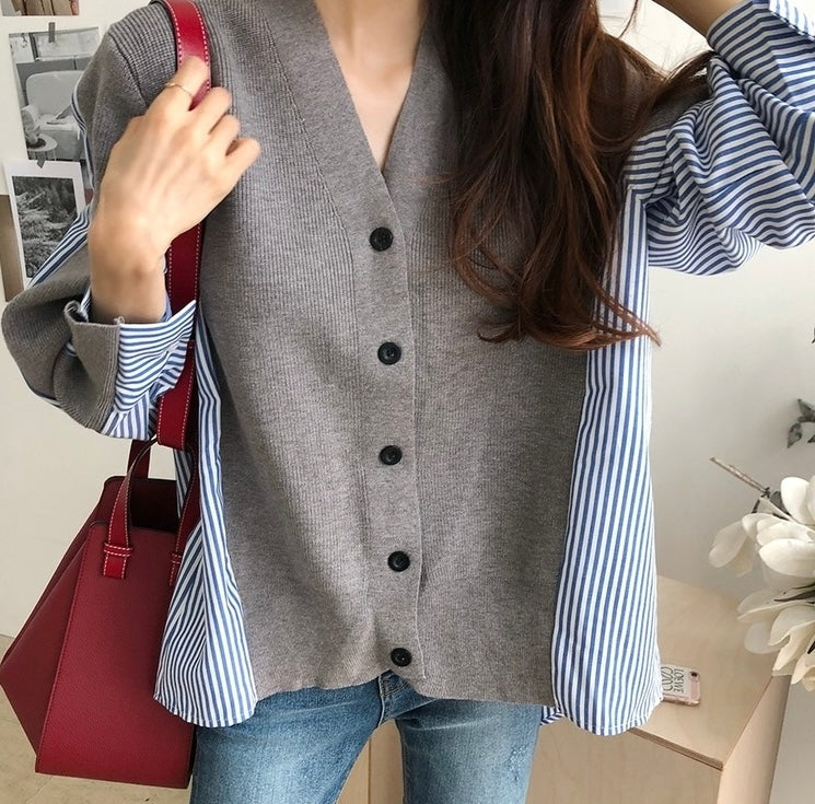 Striped Patchwork Knit Cardigan