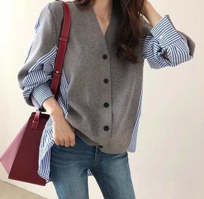 Striped Patchwork Knit Cardigan
