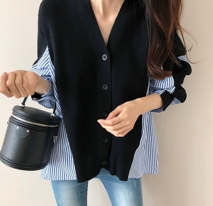 Striped Patchwork Knit Cardigan