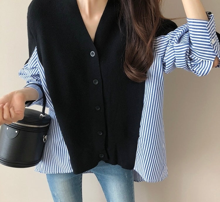 Striped Patchwork Knit Cardigan