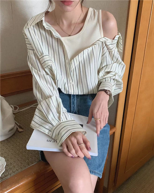 Layered Striped Shirt with Patchwork Design