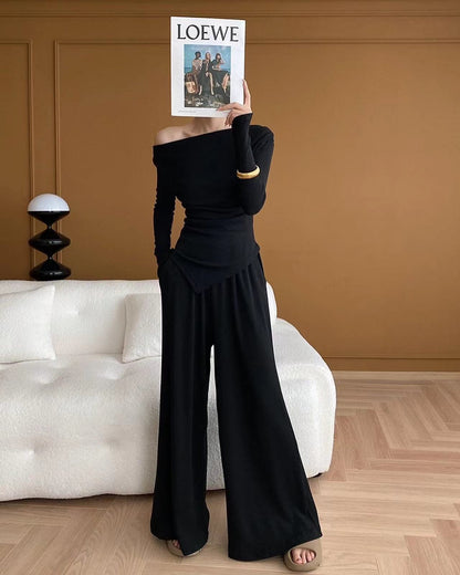 Knit Top + Wide Leg Pants Two-Piece Set