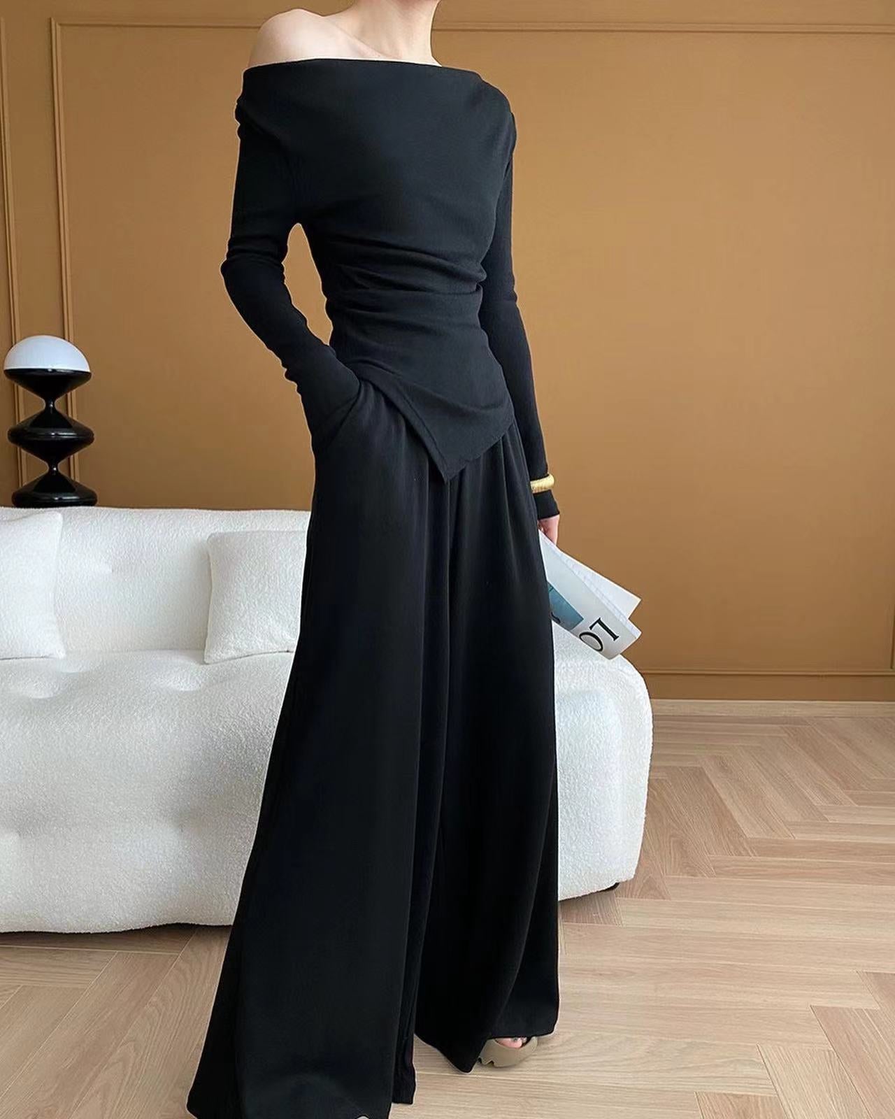 Knit Top + Wide Leg Pants Two-Piece Set