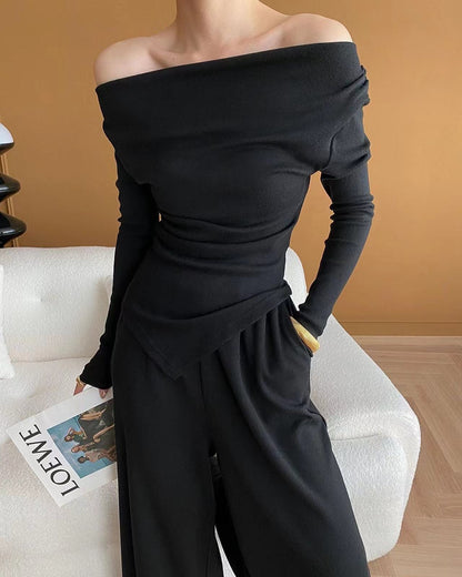 Knit Top + Wide Leg Pants Two-Piece Set