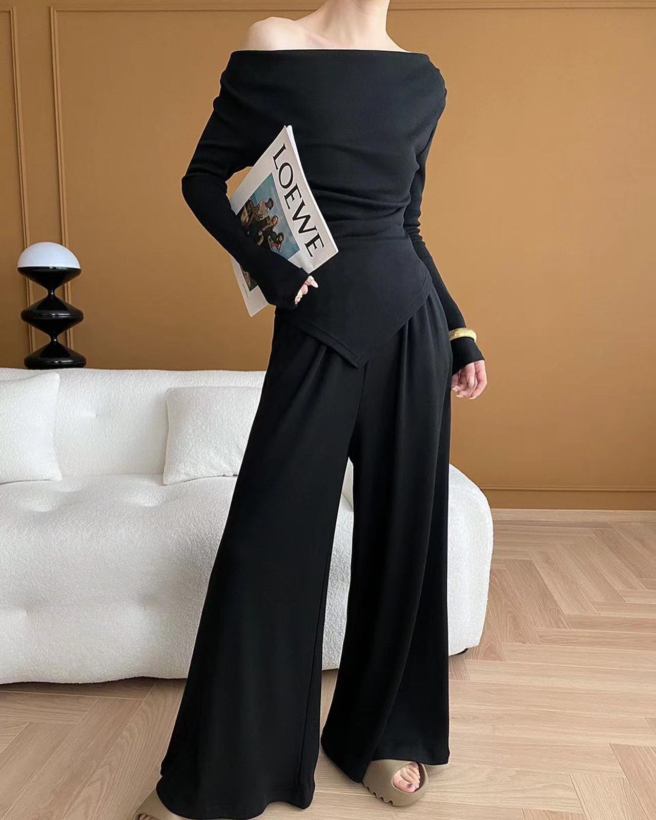 Knit Top + Wide Leg Pants Two-Piece Set