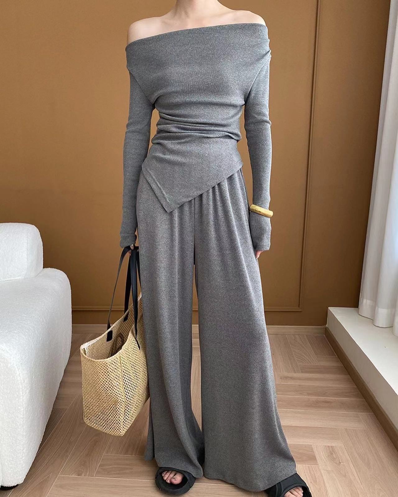 Knit Top + Wide Leg Pants Two-Piece Set