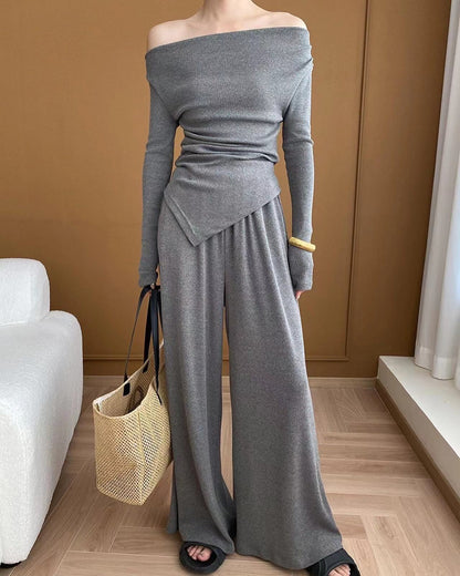 Knit Top + Wide Leg Pants Two-Piece Set
