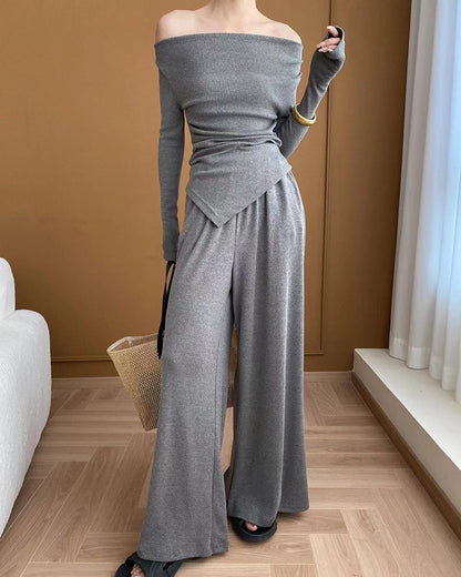 Knit Top + Wide Leg Pants Two-Piece Set