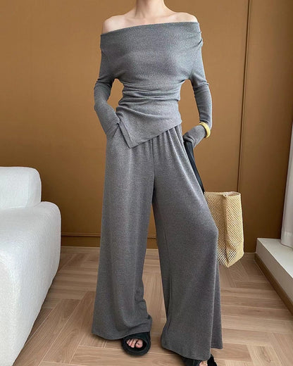 Knit Top + Wide Leg Pants Two-Piece Set