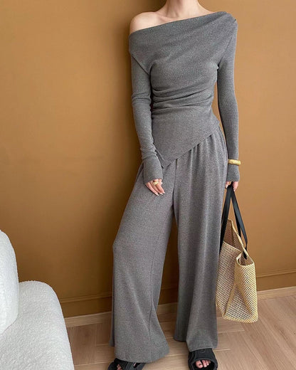 Knit Top + Wide Leg Pants Two-Piece Set
