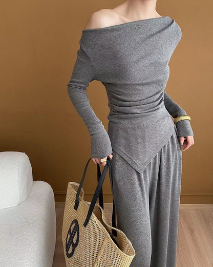 Knit Top + Wide Leg Pants Two-Piece Set