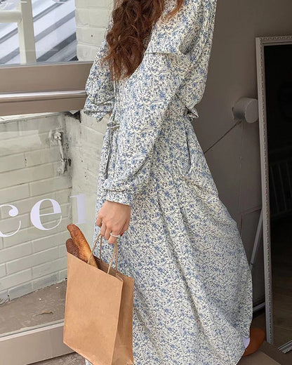 深V領碎花連身裙