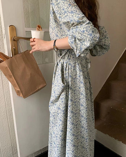 深V領碎花連身裙