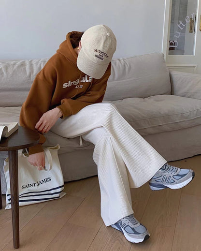 華夫格直筒休閒褲