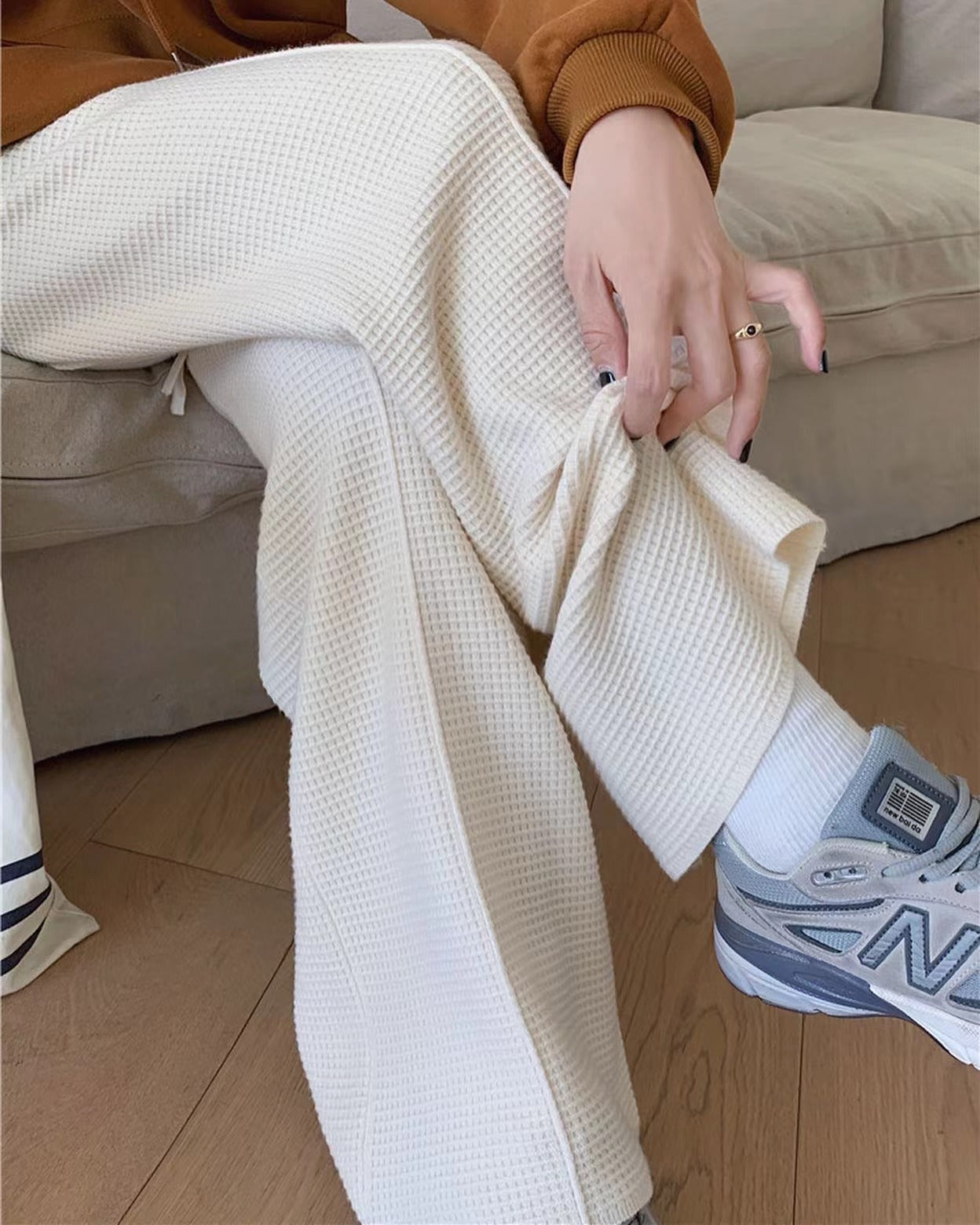 華夫格直筒休閒褲