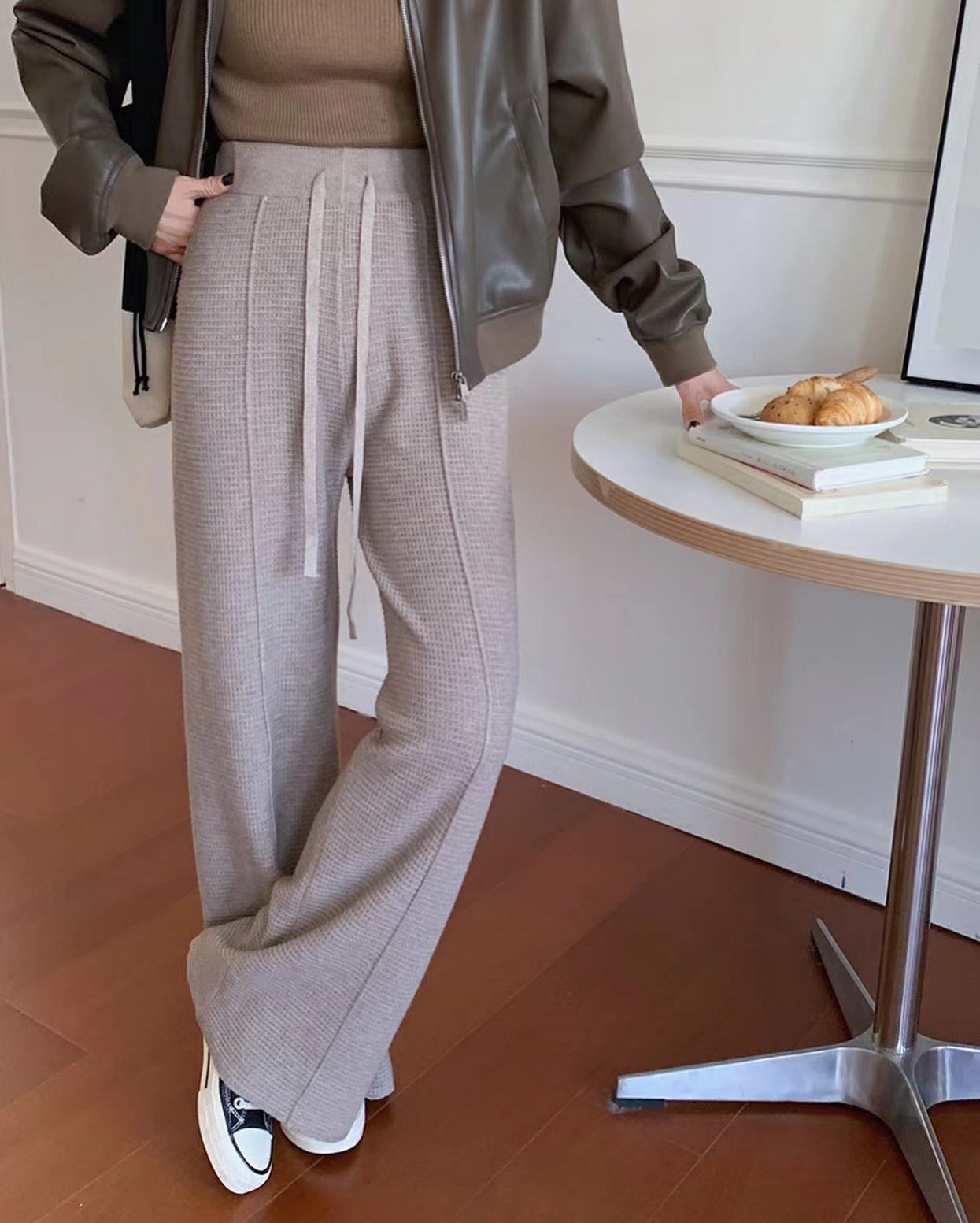 華夫格直筒休閒褲