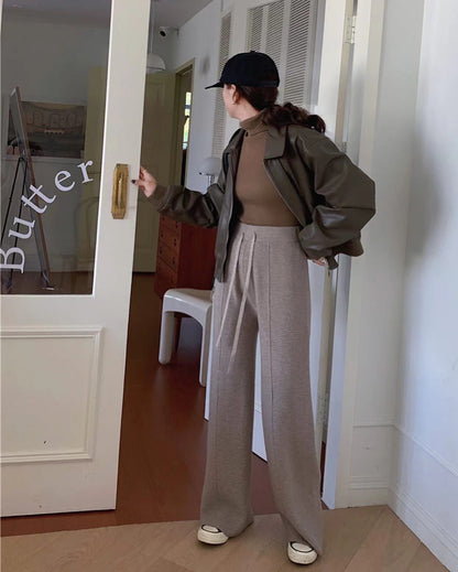 華夫格直筒休閒褲