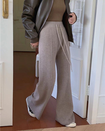 華夫格直筒休閒褲