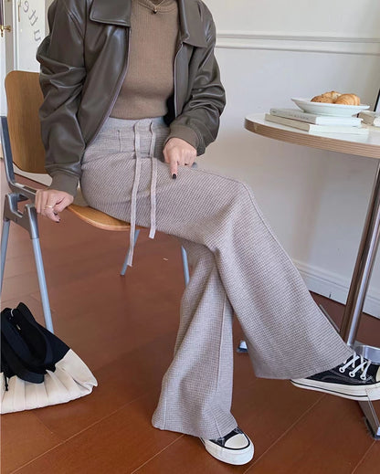 華夫格直筒休閒褲